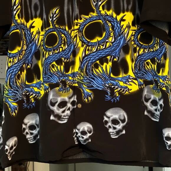 Genuine Ocean Current Original Hawaiian Shirt Chinese Dragons & Skulls Mens Sz L - Picture 11 of 13